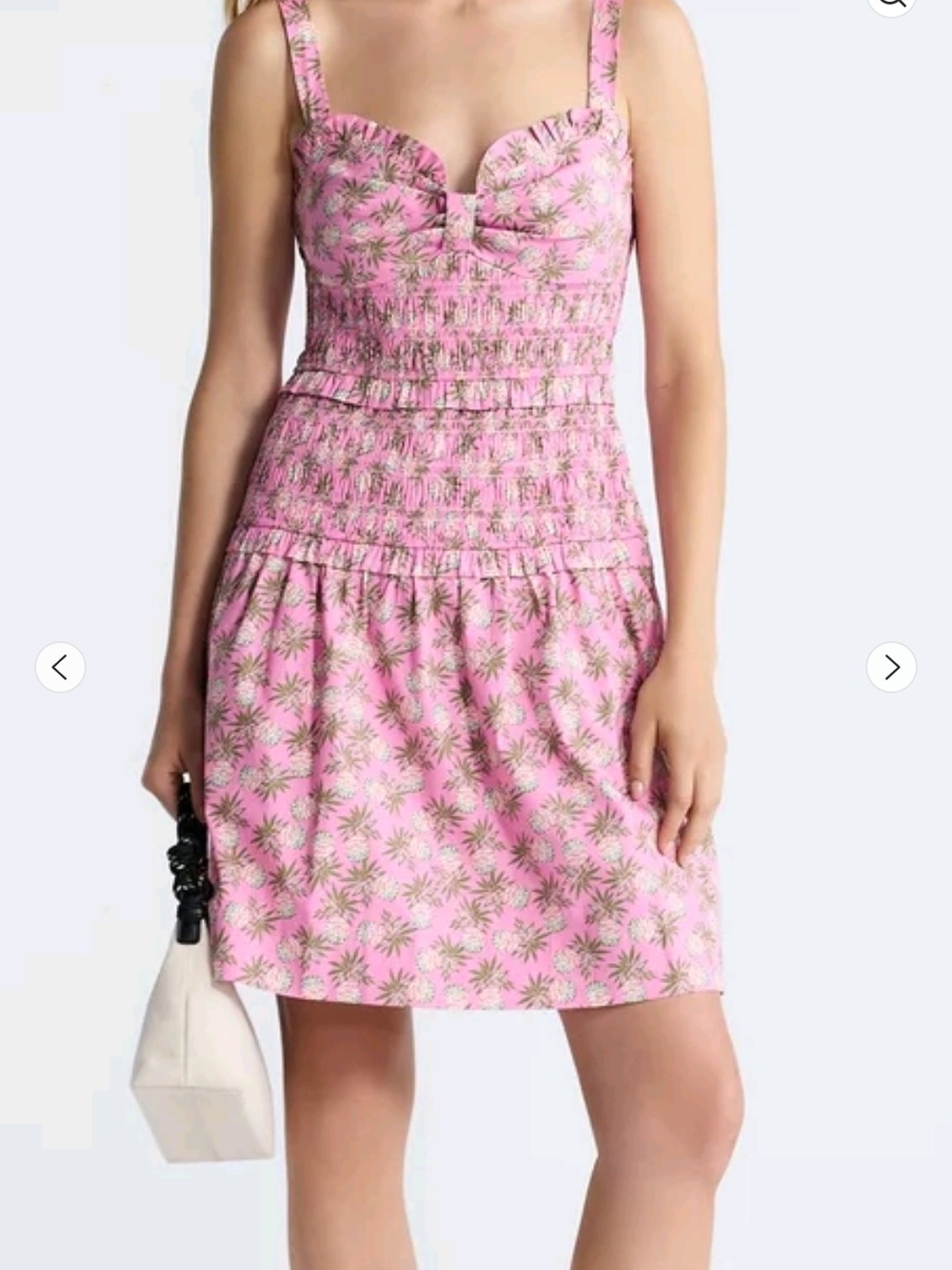 Sleeveless Pink Pineapple -Print Smocked Mini Dress